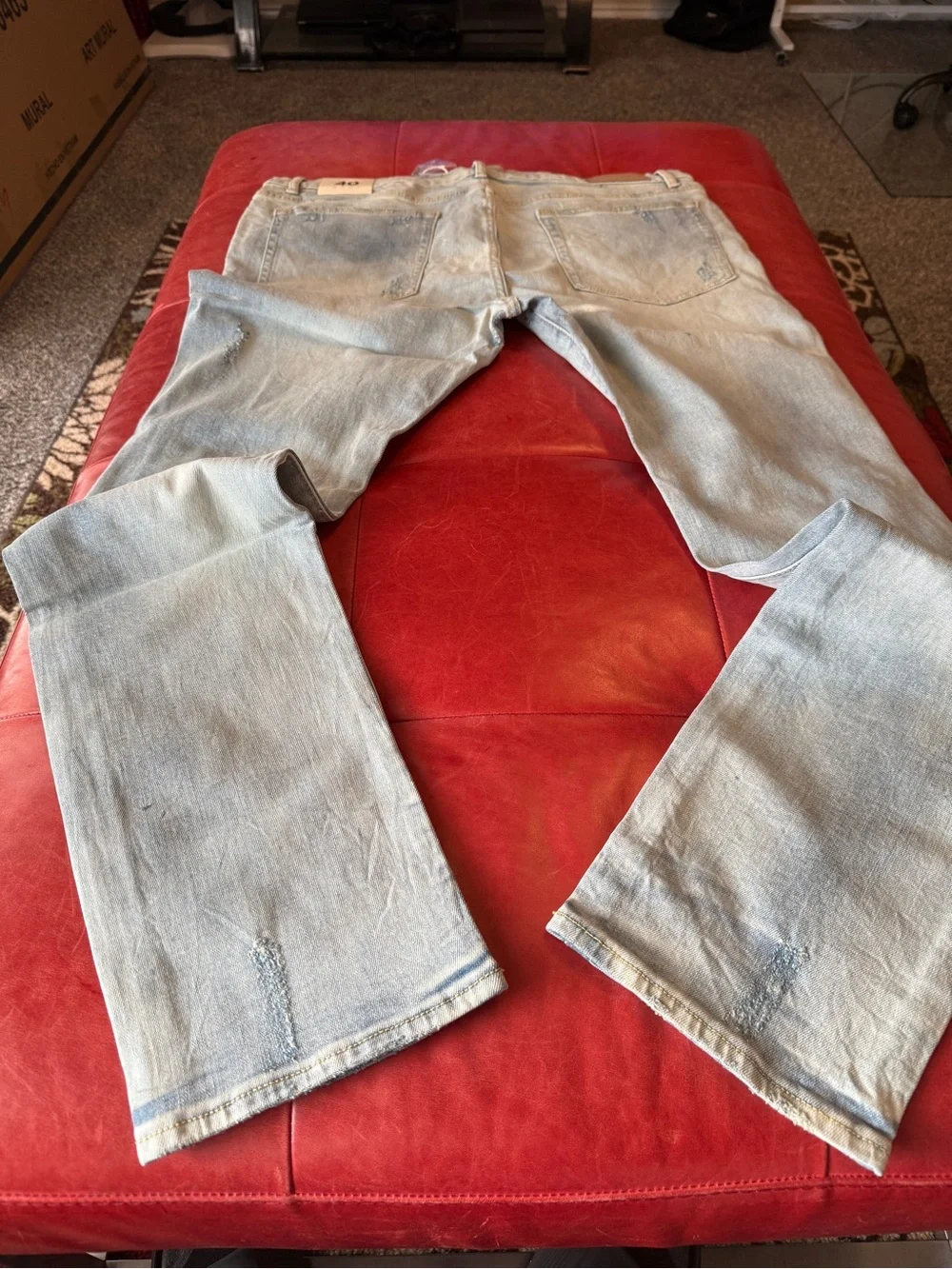 MNML Light Wash Distressed Men's Jeans - Casual Ripped Slim Fit size 40